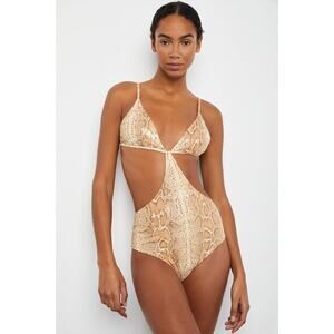 NWT! Onia Rose Liquid Suede One-Piece Swimsuit, Size M, Python Gold, MSRP $185